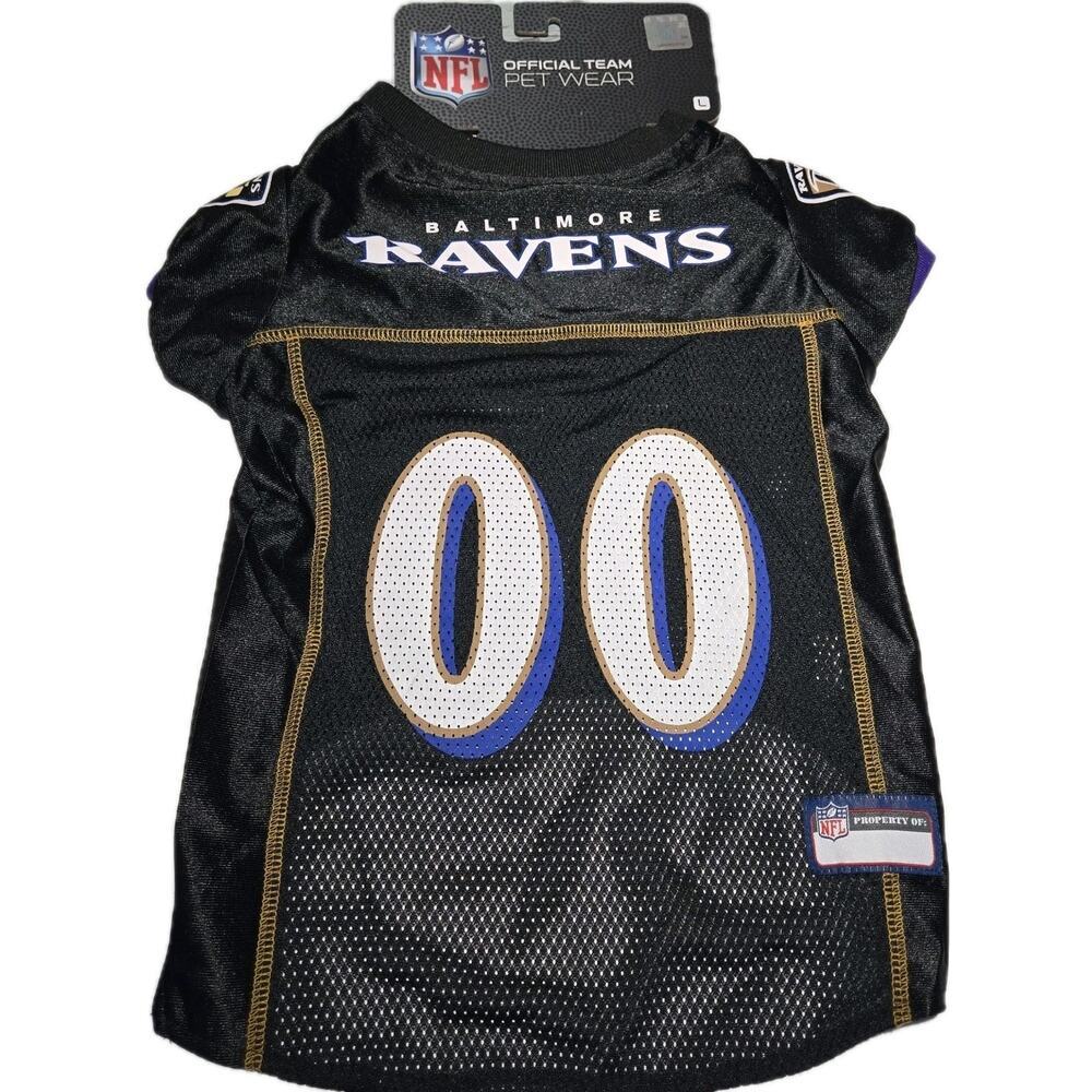 NWT Pets First NFL Baltimore Ravens Black Dog Jersey, Size LARGE up to 40lbs Dog